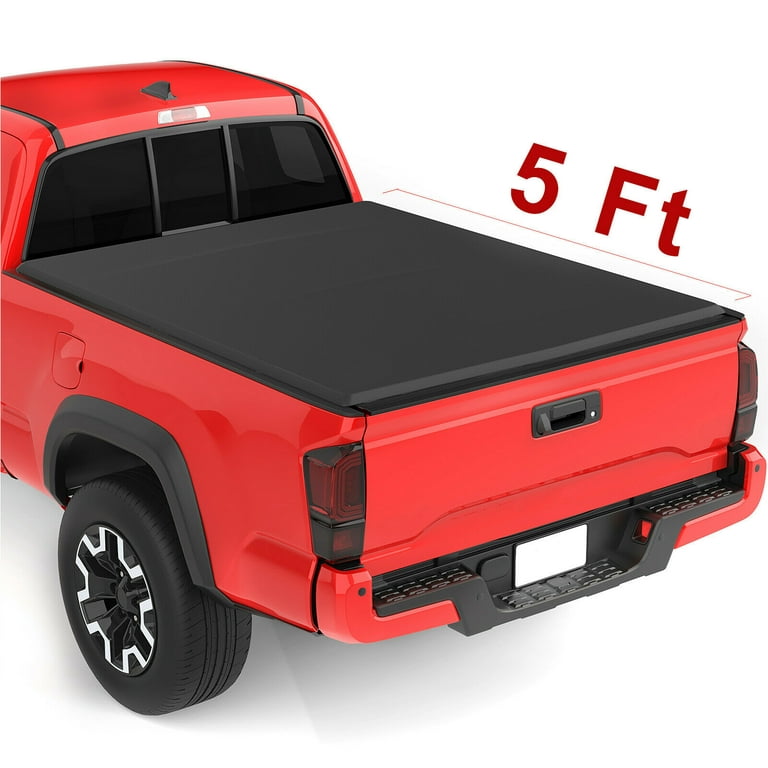 oEdRo Soft Tri-fold Truck Bed Tonneau Cover Compatible with 2005-2015 Toyota Tacoma with 5ft Bed Fleetside with Bed Rail System 
